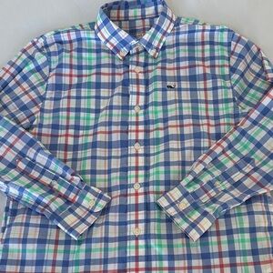 Vineyard Vines Kids Blue and Green Plaid Button Down Shirt